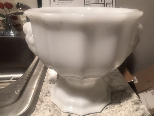 Vintage E O Cleveland Oh Milk Glass Vintage Milk Glass Footed Vase Or Planter .