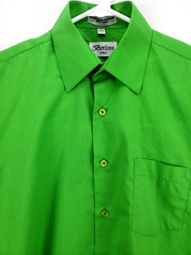Berlioni Italy Mens Shirt Size S 14-14.5 32-33 Long Sleeve Button Up Green Solid - Picture 3 of 6