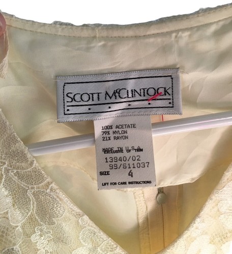 VINTAGE Scott McClintock Cream Yellow Dress Womens 4 Lace Sleeveless Made In USA - Picture 8 of 8