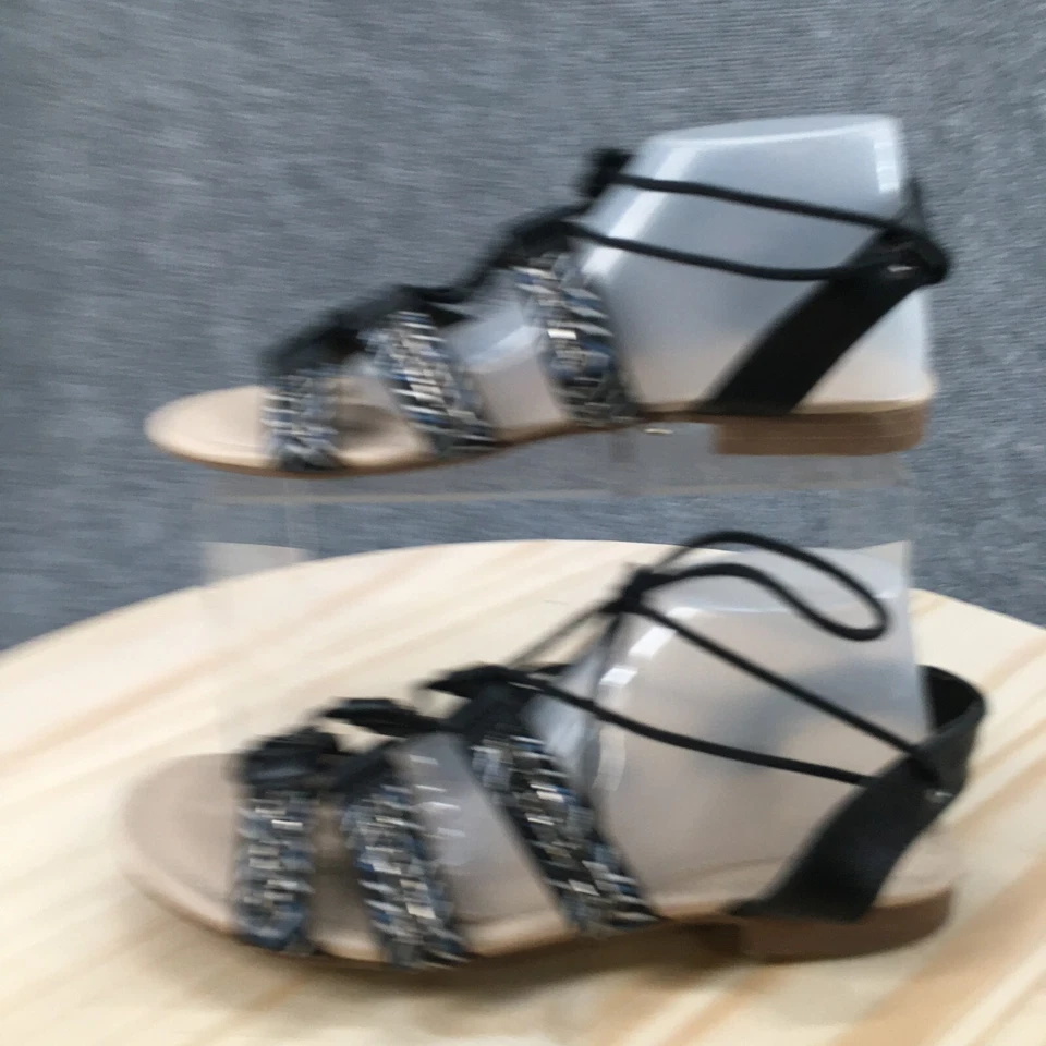 Sandalias Vera Wang simples para mujer 8 M Florie Gladiador planas azules imitación cuero Foto 2 de 4