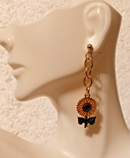 Sunflower Dangle-Themed Gold Plated 2.25" Stud Earrings