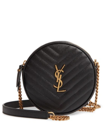 NEW** Saint Laurent Vinyle Round Quilted Grain de Poudre Crossbody Black Bag