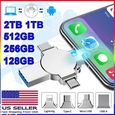 USB3.0 Flash Drive 2TB 1TB 4in1 Memory Photo Stick OTG Type-c For iPhone Samsung