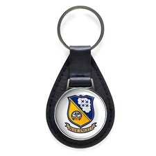 Blue Angels Black Leather Keychain Silver Keyring Military Gift
