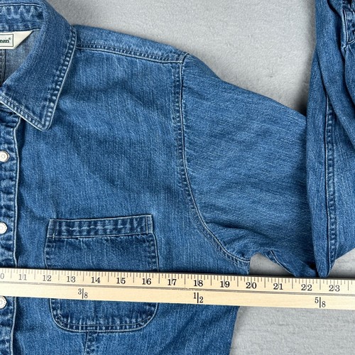 Vintage LL Bean Denim Shirt Womens 10 Blue Petite Snap Work Jean Chore 10P 90s - Picture 7 of 17