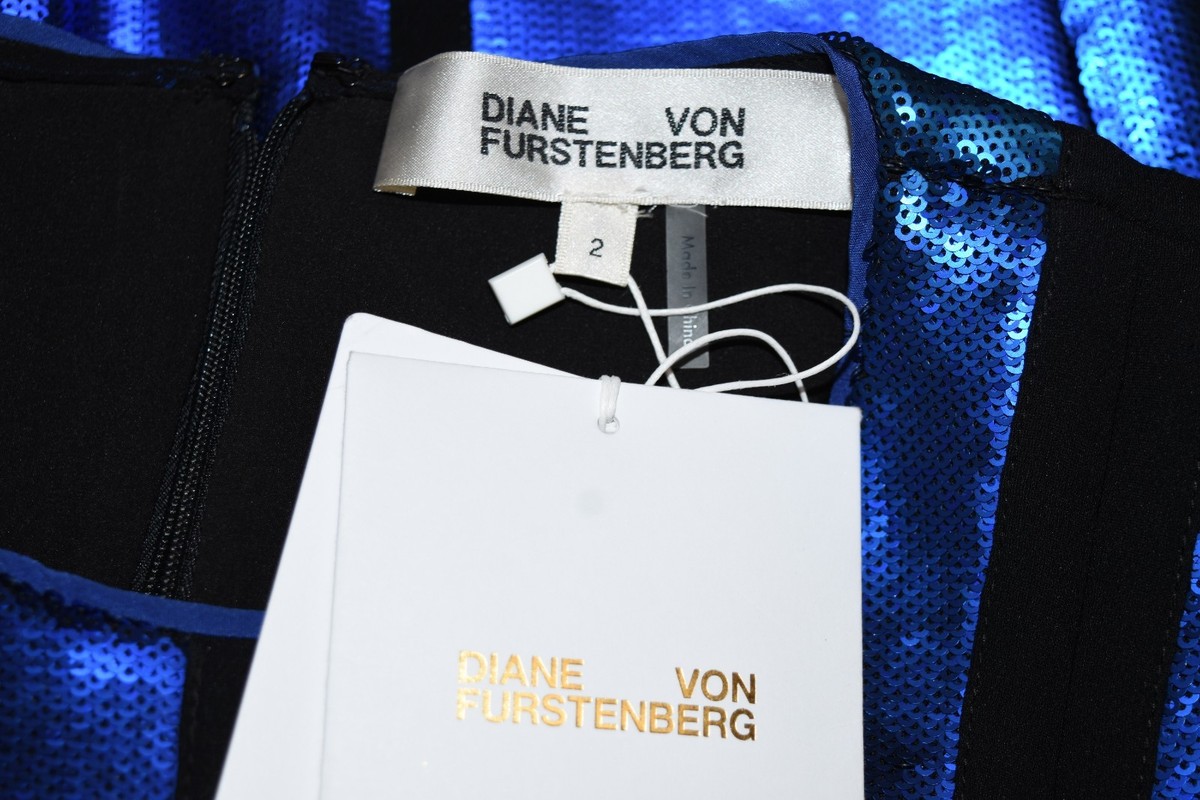 Robe Midi Diane Von Furstenberg (DVF) - Séquins Bleu Marine, Taille 4, Neuve Avec étiquettes