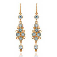 Blue Topaz Gemstone 925 Silver Gold Plated Designer Hook Earrings Jewelry