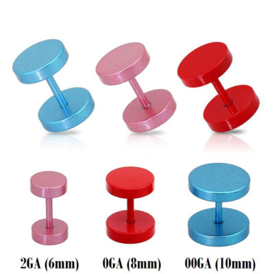Fake Plug 316L Edelstahl Piercing 6 - 10 mm metallic blau pink rot Herren Damen