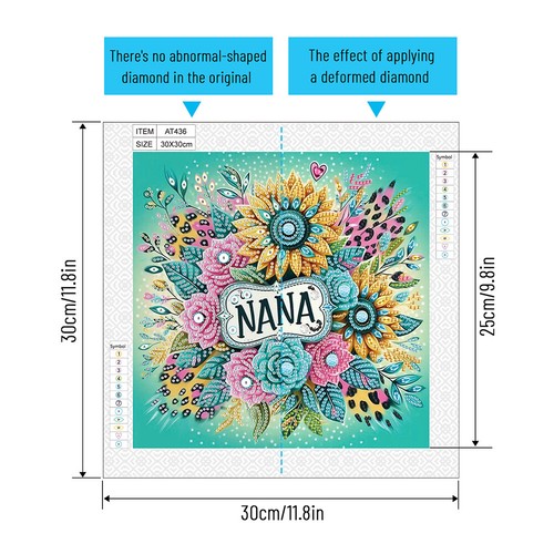 5D DIY Partial Special Shaped Drill Diamond Painting Kit Flower Decor 30x30cm - Photo 17/18