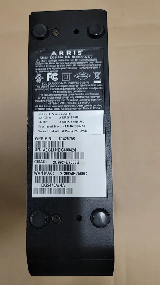 ARRIS DG2470A Dual Band Wireless DOCSIS 3.0 Cable Modem WIFI Router w/power cat5 - Image 3 of 3