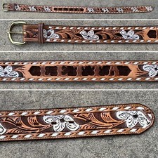 Kona Kut by Nocona Belt Co tooled leather belt western name LETTA B 227 32