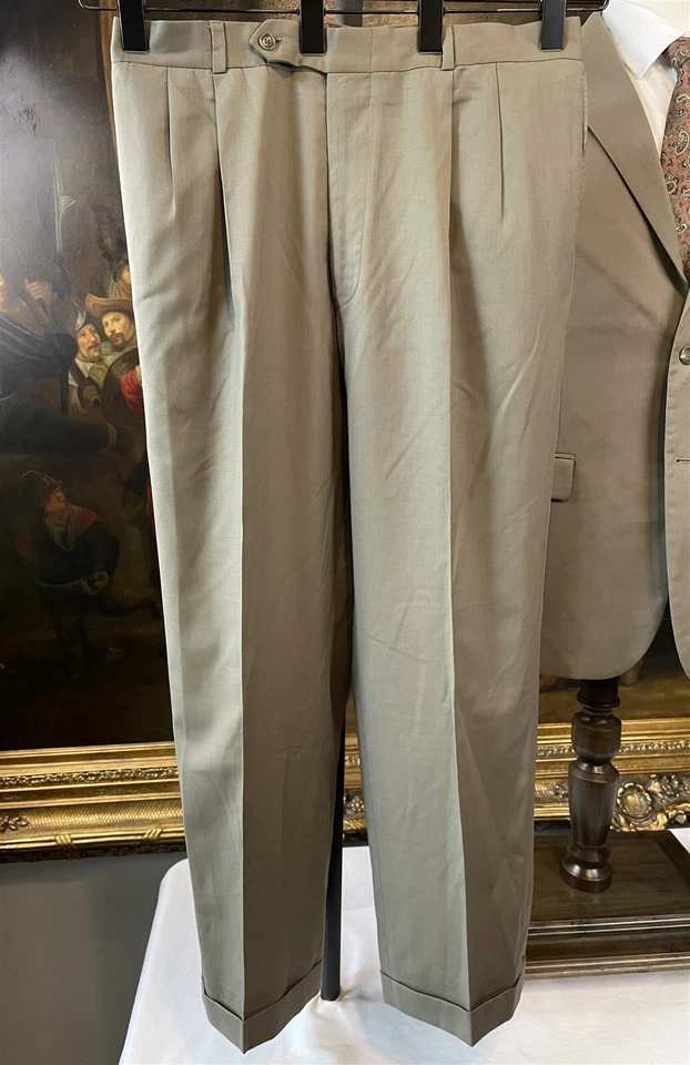 Calça Geoffrey Beene 42R 34 x 28 2 peças cinza claro 100% lã 2Btn terno plissado e algemado - Imagem 2 de 4