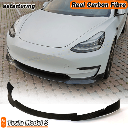 Real Carbon Front Bumper Lip Spoiler Chin Fit for Tesla Model 3 Sedan 2016-2021 - Picture 1 of 12