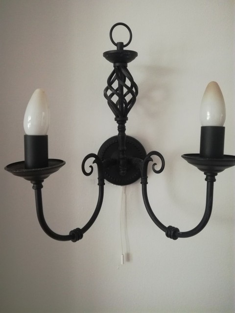 Set Of 3 Black Ornate Metal Light Fixtures 1 X Ceiling Light 2 X Wall Lights