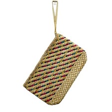 Vintage 70  s Handmade Knit Bamboo Rattan Straw Clutch Bag Handbag Purse Wristlet