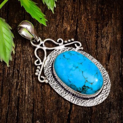 Lush Blau Türkis Edelstein 925 Sterling Silber Handarbeit Anhänger B-376