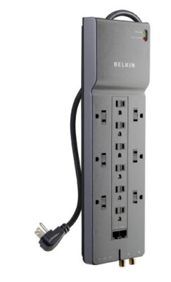 Power Strip Surge Protector with 12 AC Multiple Outlets, 10 ft Long Flat Plug
