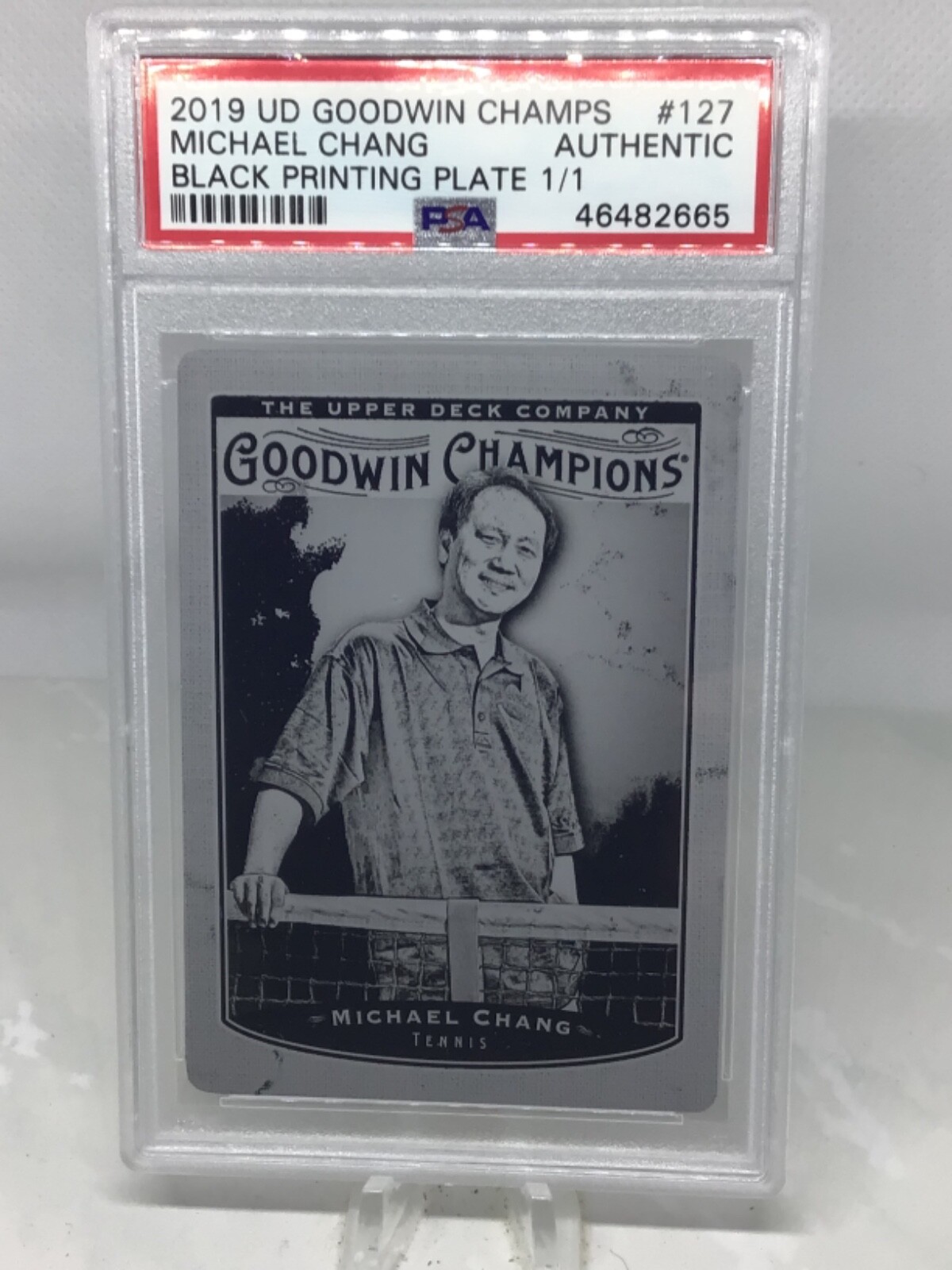 2019 UD Goodwin Champ #127 Black Printing Plate Michael Chang PSA A 1/1