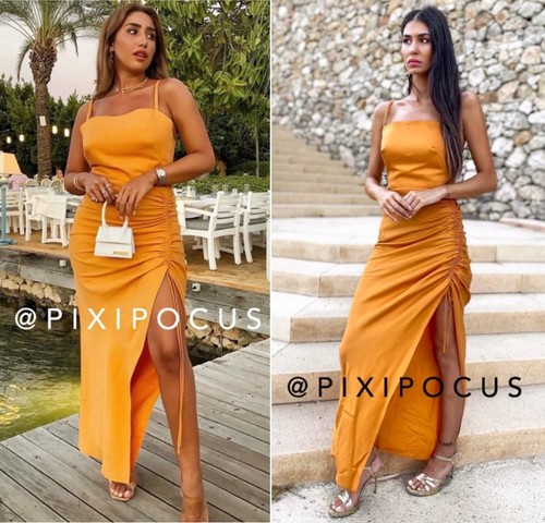 LONG DRAPED DRESS STRAPPY ORANGE 