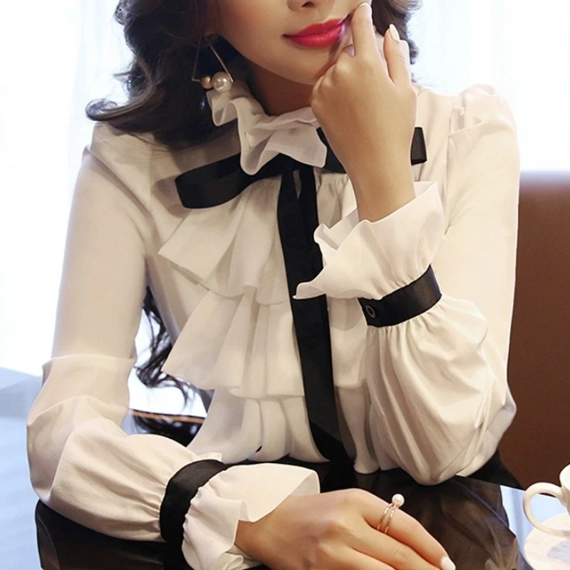 White chiffon ruffle blouse new arrivals