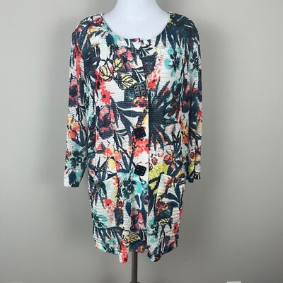 Ali Miles Tunic Cardigan Sweater Womens Small Multicolor Button Up Knit Artsy S