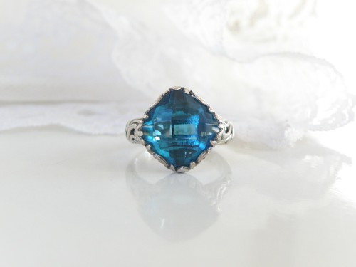 New Artisan Sterling Silver 925 Blue Green Quartz Chunky Size 8 Ring - Picture 7 of 12