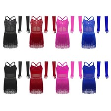 Kids Girls Leotard Glittery Outfit Figure Ice Skating Dancewear Modern Uniform