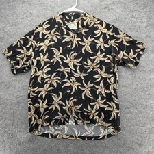 Paradise Found Shirt Mens Large Black Palm Leaf Hawaiian Aloha Button Down Camp