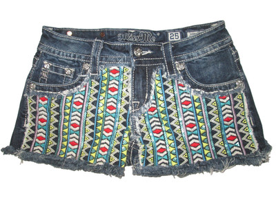 Miss Me Signature Mid-Rise Aztec Shorts Tag Size 25