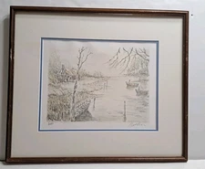 171 Balmer-Lazy River 1 Original Lithograph, Pencil Signed & Numbered Framed Art