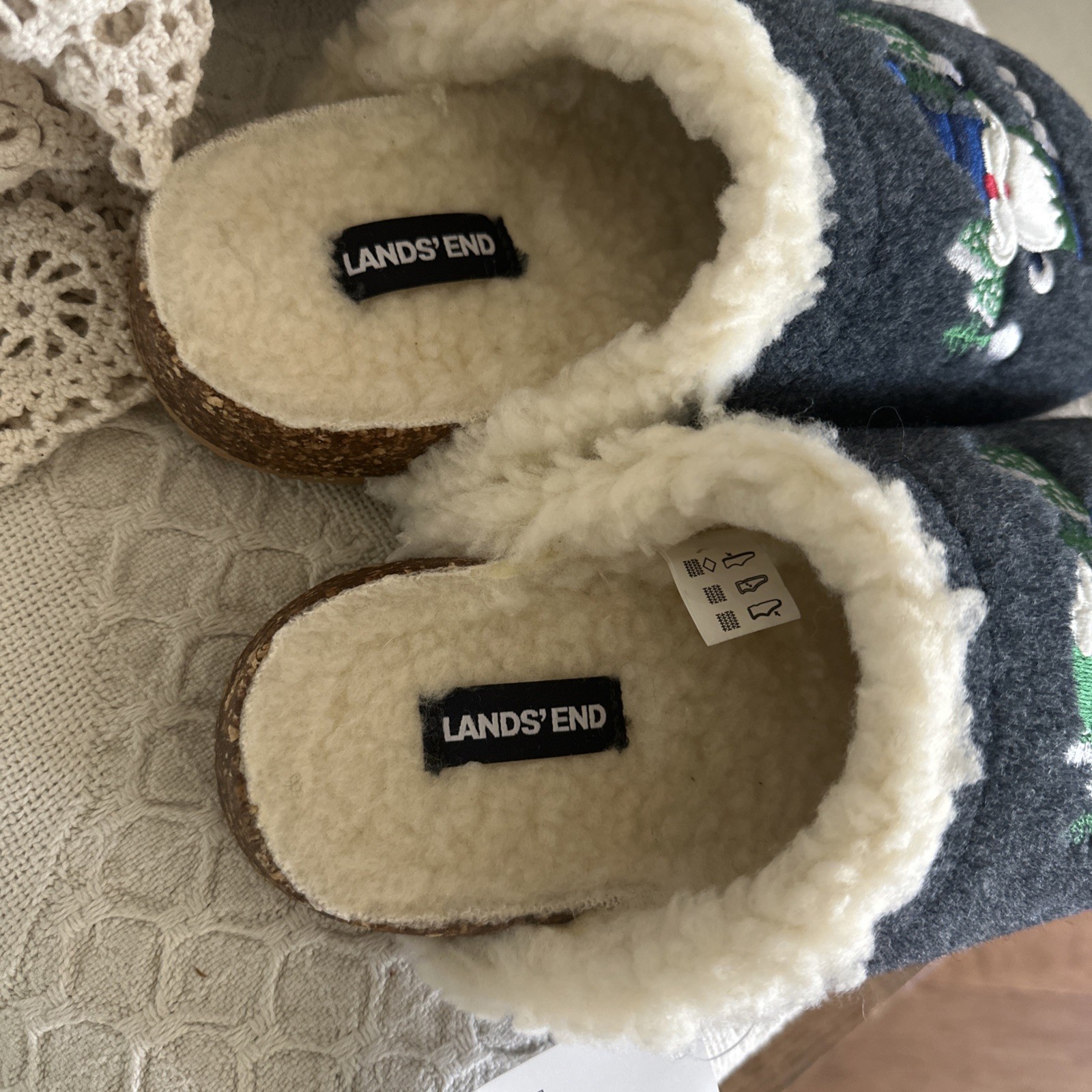 SAOLA Lands End Pantofole Gnomo Invernali Sherpa Pile Suola Sughero Scarpa Tg. 6B EU 36 NUOVO