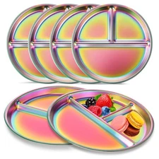 9" Stainless Steel Toddler Plates Set of 6, Divided Plate for Kids & Baby, No...