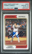 Corbin Carroll Signed 2023 Topps Heritage Card #209 PSA 10/10 Auto RC Rookie