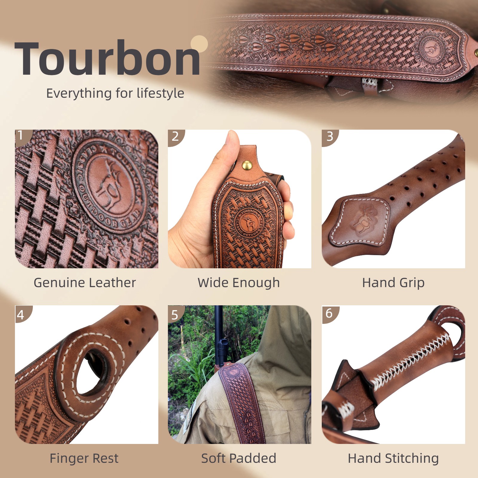 TOURBON Retro Leather Rifle Sling Gun Carry Strap Shooting Thumb Rest-Clearance