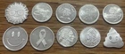 LOT OF 10 - 1 GRAM .999 FINE SILVER ROUNDS & MISC. SHAPES