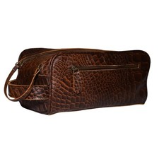 Premium Buffalo Leather Unisex Toiletry Bag Travel King Size Shaving kit Ac...