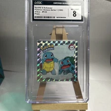CGC 8 Squirtle & Bulbasaur Pokémon Stickers Series 1 Pr35 Prism Pokemon Card