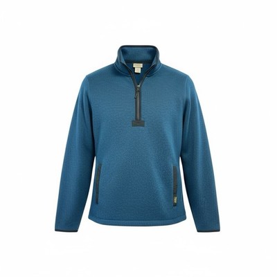 LL Bean Men s Pullover Sweater 1/4 Sz Medium Blue Cotton Knit Mock Neck (X20)