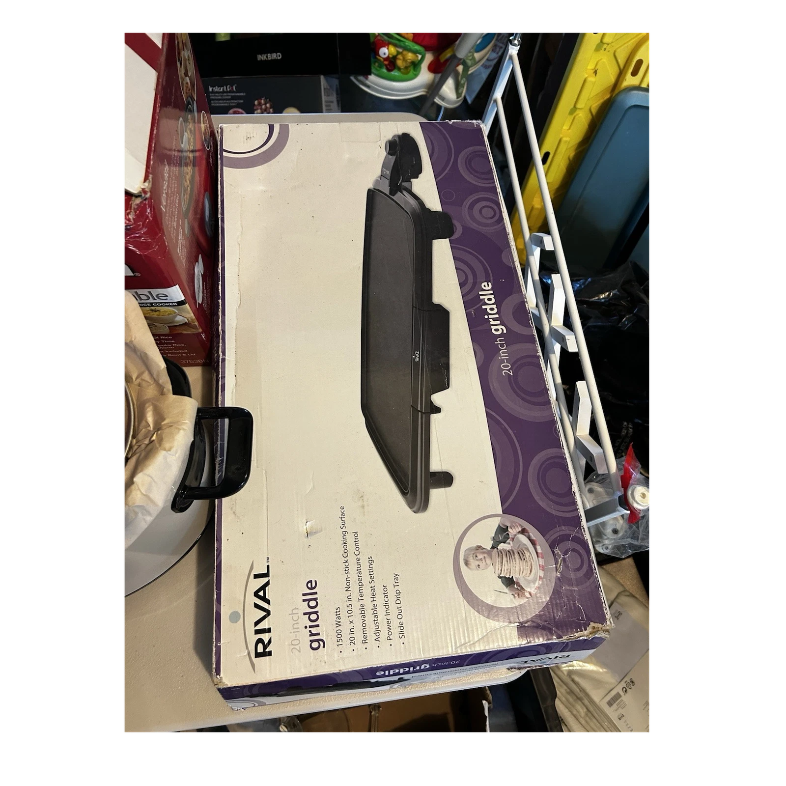 Rival 20in 1500W Electric Nonstick Griddle Temp Control Slide-Out Drip Tray