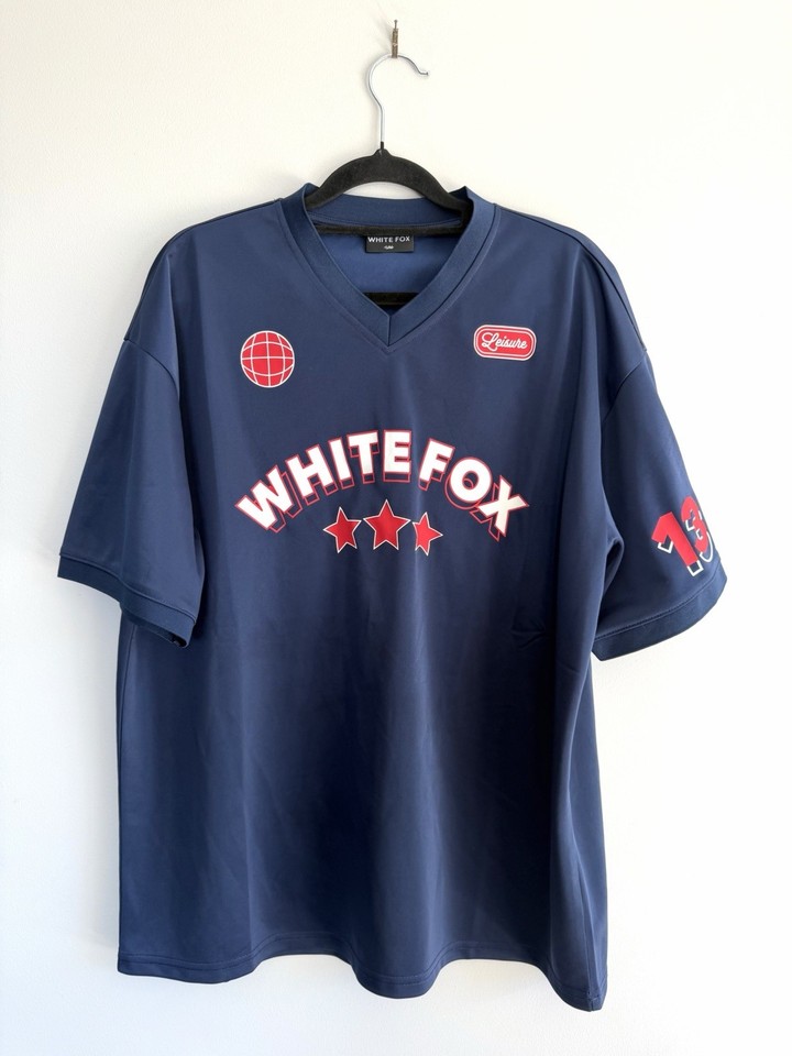 White Fox Oversized Sports Tee Jersey Size S/M Womens Casual Sporty Blokette