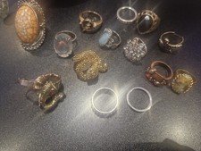 Selection of 14 Dress Rings Various Sizes Silver & Gold Tone Some Vintage