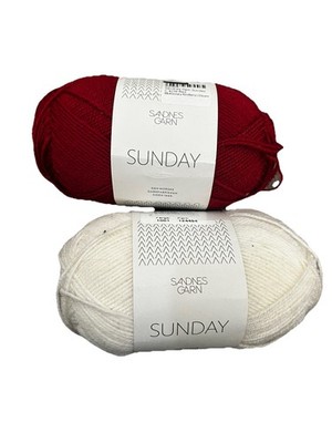 Sandnes Garn Sunday Yarn  lot of 2- Red and White - 100% Merino Wool,