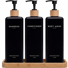 Black Shampoo and Conditioner Dispenser Set by Brighter Barns - Body Wash, Sh...