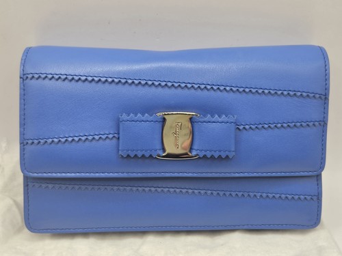 Salvatore Ferragamo Miss Vara Mini Dentelle Crossbody Bag Ecorce Blue W/ Dustbag - Picture 2 of 14