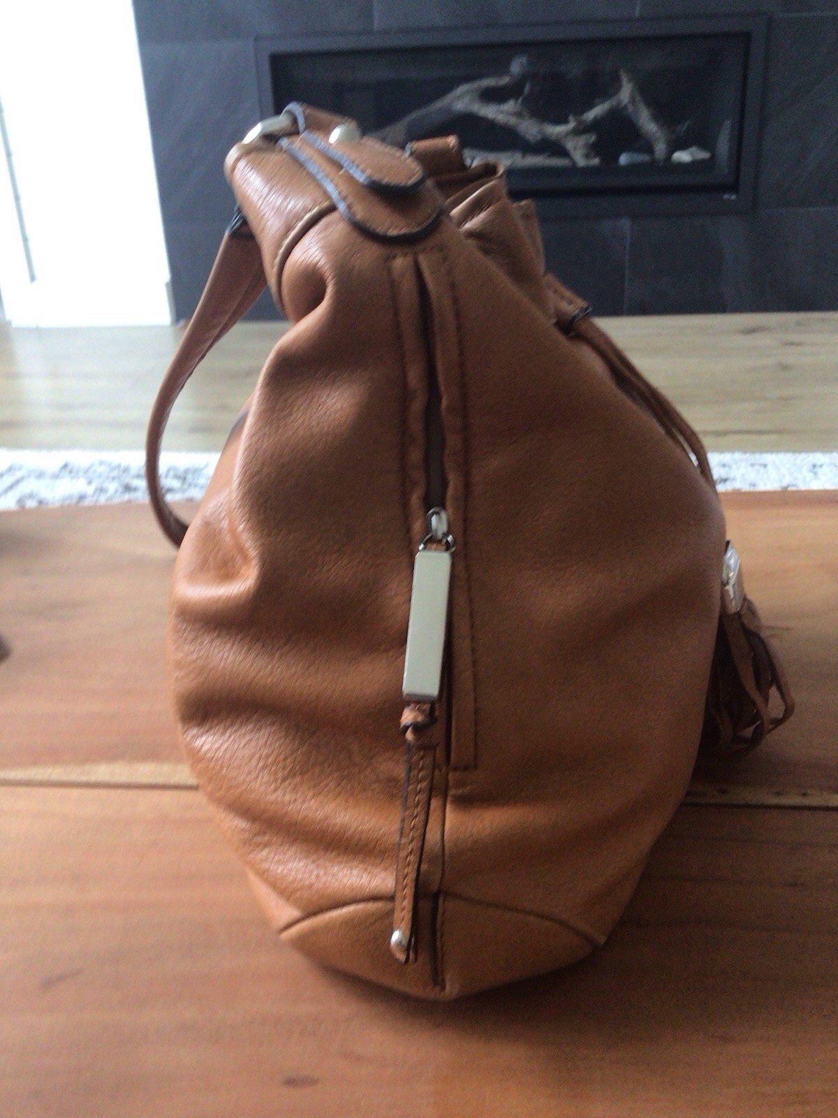 B Markowsky Soft Carmel Leather Drawstring Snap C… - image 4