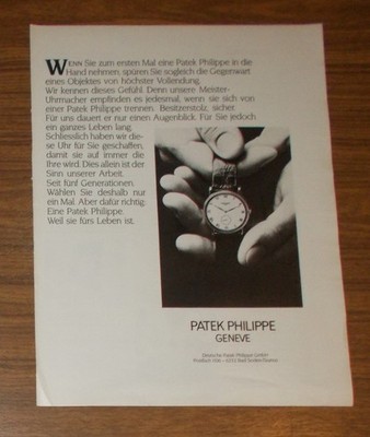 Seltene Werbung vintage PATEK PHILIPPE Uhr - Besitzerstolz 1990