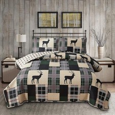 Lodge Bedspread Set King Size Rustic Cabin Quilt Set Deer Bedding sets