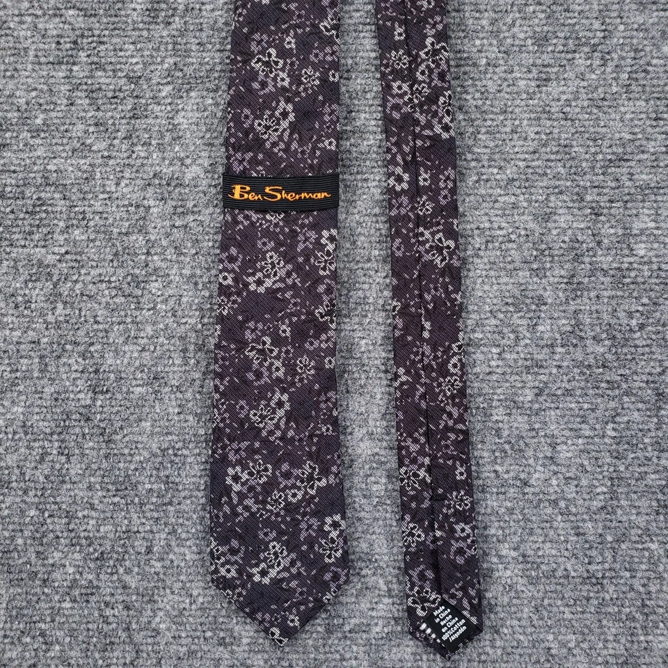 全新 Ben Sherman 领带 男式 灰色 原创编织设计师 领带 花卉 — 第 3/4 张图片