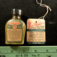 Vintage Pflueger Speede Reel Oil No 379 With Tag Almost Full ***
