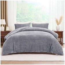 Plush Faux Fur Chunky Ribbed Faux Fur Grey Bedding Duvet Cover Set